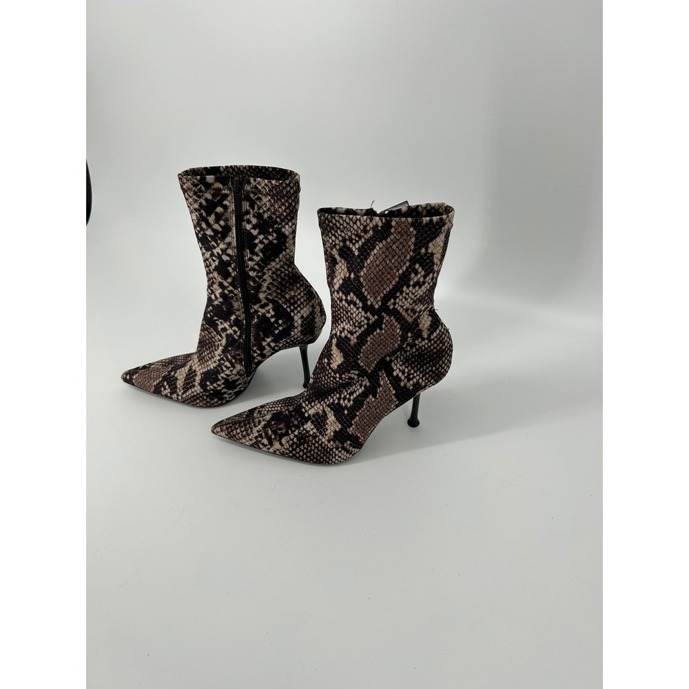 Zara Womens Snakeskin Print Pointed Toe Stiletto Ankle Boots Brown Black